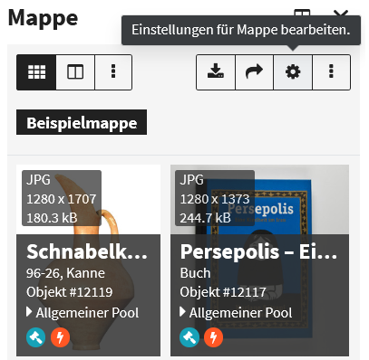 Einstellungs-Button für Mappen