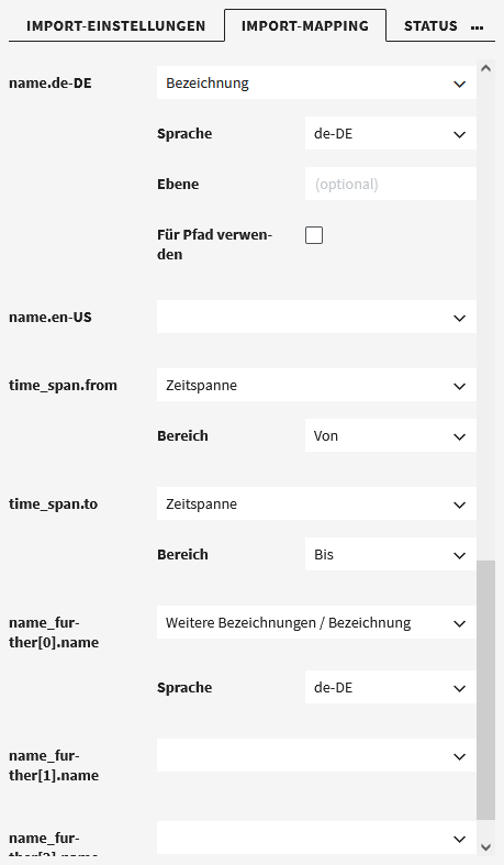Ansicht des Import-Mappings. Die Import-Einstellung “Anzeigenamen verwenden” ist aktiviert.